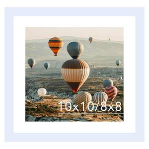 lot 14123 image: JCJMY 10x10 Picture Frame with Mat, Display 8x8 with Mat or 10 x 10 without Mat, Wood Square 8 by 8 Photo Frames for Wall Hanging, 1 Pack, White