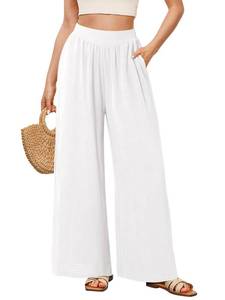 lot 14132 image: NIMIN White Palazzo Pants for Women Summer Casual Flowy High Waist Pant (size S)