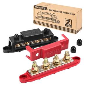 lot 14140 image: MOFEEZ Power Distribution Block Bus Bar, 4 x 516 Posts, 6 x #8 Screws Terminals, Max 48V 250A (Pair, Red & Black)