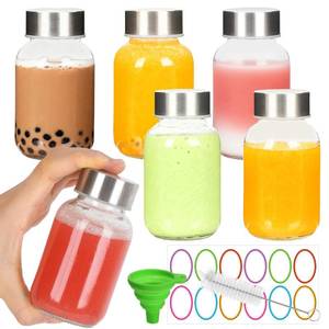 lot 14161 image: BIGIVACA 5 oz Glass Juice Bottles with Lids, 6 Pack Clear Water Bottles