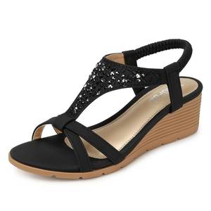 lot 14163 image: TEMOFON Sandals for Women Wedge Dressy Summer Open Toe Dress Sandal Comfortable Casual Low Platform Beach Shoes Black Size 8