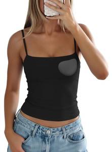 lot 14166 image: Darong Women Double Lined Square Neck Padded Crop Tank Top Summer Y2K Going Out Basic Sleeveless Cami Shirt 9207 Black XS