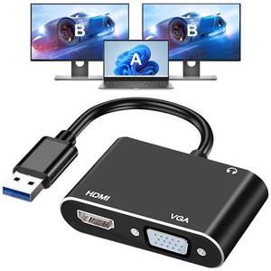 lot 14179 image: AKWOR USB 3.0 to HDMI VGA Adapter, USB to VGA HDMI Adapter for 2 Monitors, 1920  1080P60HZ Full HD Display Video Converter Comaptible with Windows 788.110 and Mac OS Systems