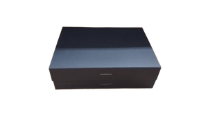 lot 14194 image: Black Magnetic Closure Gift Box with Ribbon Pulls and Photo Sleeves