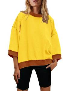 lot 14441 image: Nirovien Short Sleeve Sweatshirt for Women Crewneck Sweatshirts(Yellow,S)