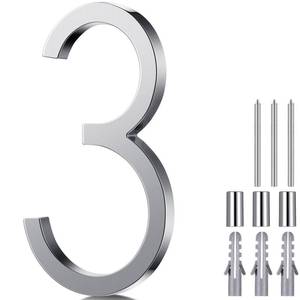 lot 14468 image: Blulu 8 Inch Stainless Steel Floating Large House Number 0-9 for Outside Modern Floating Address with Nail Kit and Instructions High Gloss Silver Address(Number 3)