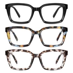 lot 14469 image: XVXV Reading Glasses for Women Men - Blue Light Blocking Readers Oversize Square Anti Glare with Spring Hinge(3PackMix3,0.5X)