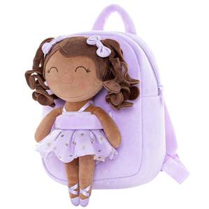 lot 14478 image: Gloveleya Toddler Backpack Baby Ballerina Girl Gifts Plush Curly Hair Ballet Backpack - Black Purple 9 inches