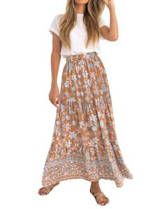 lot 14479 image: ZESICA Womens Bohemian Floral Elastic Waist A Line Skirt Clay L