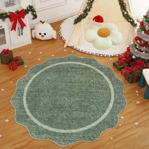 lot 14481 image: GarveeHome Scalloped Washable Small Round Rug 3 ft Non-Slip, Greyish Green