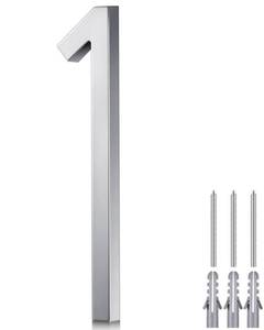 lot 14482 image: Blulu 8 Inch Stainless Steel Floating Large House Number 0-9 for Outside Modern Floating Address with Nail Kit and Instructions High Gloss Silver Address(Number 1)