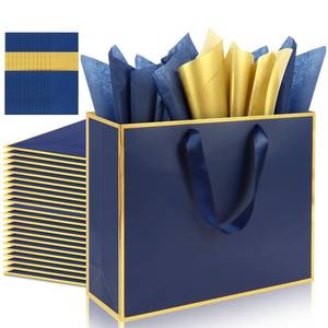lot 14485 image: Addblu 12 Pack Navy Blue Large Gift Bags with Handles & 36 Tissue Papers