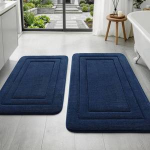 lot 19027 image: YIHOUSE 2-Piece Towel-Like Memory Foam Bathroom Rug Set, Dark Blue