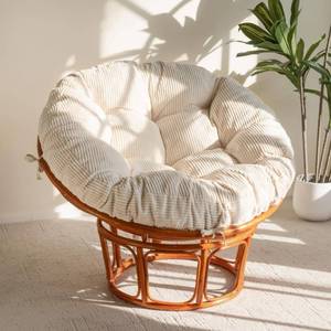 lot 19031 image: HIGOGOGO Papasan Chair Cushion with Corduroy Cover (Without Chair), 48 x 48 Inch Supportive Cushion, Overstuffed Chair Cushion,Beige