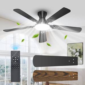 lot 19038 image: UME 52 Ceiling Fan with Lights, Remote Control, Flush Mount, BlackWood