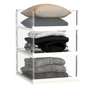 lot 19044 image: Covetree 3 Pack Stackable Closet Organizers and Storage Shelves - Transparent Sweater Organizer for Closet, Bathroom, Kitchen, Cupboard, Laundry Room, and Office