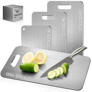 lot 20277 image: Titanium Cutting Board - Upgraded 100% Pure Titanium Cutting Boards for Kitchen Metal Board (2PC SL)