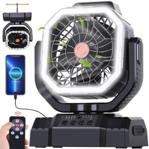lot 20280 image: AVV 20000mAh High Speed Portable Camping Rechargeable Fan with Remote Control, Battery Powered with Auto Oscillating with Camping Essentials Accessories for Outdoor, Beach, Patio, Tent, Black
