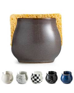 lot 20305 image: Zoeeker Sponge Holder for Kitchen Sink, Ceramic Dish Sponge Drying Rack Scrubby Holder Kitchen Organizer Cute Sink Caddy, Farmhouse Decor, Dark Agate Red