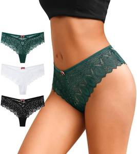 lot 20325 image: CULAYII Womens Lace Thongs High Waist Ladies Thong Panties Sexy Hollow Out Cheeky Underwear for Women Strechy Breathable Thongs for women Pack(L)