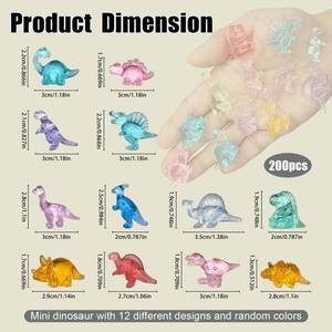 lot 20327 image: 200 Pack Mini Dinosaur Figures, Multi-Colored Translucent Acrylic Dinosaur (Open Box, May Be Missing Pieces)