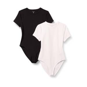 lot 20328 image: Amazon Essentials Womens Short Sleeve Crew Neck Stretch Cotton Jersey Slim-Fit T-Shirt Bodysuit, Pack of 2, BlackWhite, Large (White Shirt Stained)