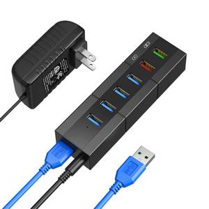 lot 20329 image: Powered USB 3.0 Hub, RAOYI 6 Ports High Speed USB 3.0 Hub Splitter with 24W Power Adapter, 3.3ft Cable and Smart Fast Charger USB Hub for Laptop, PC, Mac, Mobile HDD, Mulitple Devices (Black)
