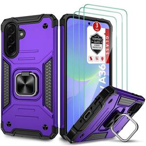 lot 20333 image: GAMEMIUZ Case for Galaxy A36, Case for Galaxy A56, with 3 Pcs Tempered Glass Screen Protector, Built in Magnetic Ring Kickstand Military-Grade Hard PC TPU Hybrid Shockproof Aromr Cover 6.7 - Purple
