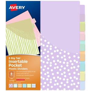 lot 20335 image: Avery Big Tab Insertable Pocket Dividers, 8-Tab, Pastel, 1 Set