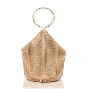 lot 20352 image: Rhinestone Top Handle Evening Bag for Women, Sparkly Clutch Purse Elegant Mini Bucket Handbag for Party Wedding Dinner (Gold)
