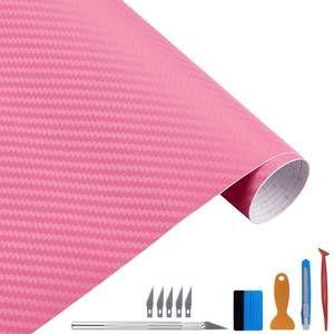 lot 20363 image: LZLRUN Pink 3D Carbon Fiber Car Vinyl Wrap Self Adhesive Film 1 x 10ft