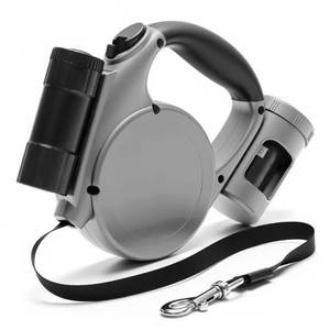 lot 20368 image: JenGuFun Retractable Dog Leash for Medium & Small Dogs - 16.4 Ft Pet Leash with Detachable LED Flashlight, Poop Bag Dispenser, Ergonomic Handle(Gray)