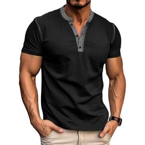 lot 20414 image: Qekoma Mens Casual Short Sleeve Henley Shirt Black Medium