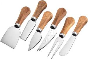 lot 20427 image: Yuanqian Cheese Knife Set with Acacia Wood Handles - 4 Pcs Only