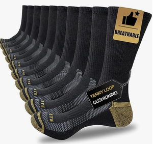 lot 4132 image: JOYNEE Mens Athletic Crew Socks, 510 Pairs, Light Cushion Work Socks