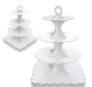 lot 8407 image: Humlindo 4-Tier Square White Cupcake Stand 2-Pack
