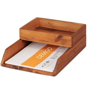 lot 1788 image: DEMIGO Desk Organizer Letter Tray Set of 2, Natural Acacia Wood Paper Tray