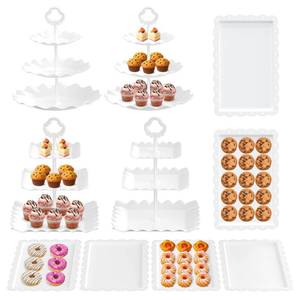 lot 1811 image: RICCLE 10Pc Dessert Table Display Set, 3 Tiered Cupcake Stand & Cake Stands
