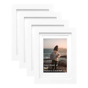 lot 1819 image: KINLINK 5x7 Picture Frame White, Solid Wood Frames with Acrylic Plexiglass for Pictures 4x6 With Mat or 5x7 Without Mat,Tabletop and Wall Display Photo Frame Set of 4