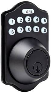 lot 1825 image: Amazon Basics Electronic Keypad Deadbolt Door Lock with Auto Lock, Touch-Control Keyless Entry, Customizable User Codes, Traditional Design, Matte Black, 1-Pack