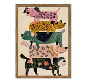lot 1842 image: Cute Colorful Dogs Wall Art Mid Century Abstract Floral Dog Wall Decor Picture Whimsical Boho Animal Canvas Painting Print for Living Room Bedroom 12x16 inch Wood Framed