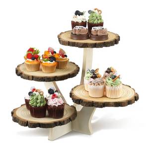 lot 1857 image: Chunful 4 Tier Round Natural Wood Cupcake Dessert Stand, Cup Cake Tower Stand Holder, Wooden Cake Display Tiered Centerpiece for Party, Birthday, Wedding, Baby Shower, Holiday Decoration