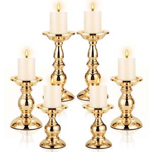 lot 1867 image: Ferrochef 6 Pcs Gold Metal Pillar Candle Holder, 5.31, 6.50, 8.46 Inch Tall