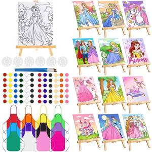 lot 1869 image: Ireer 84 Pcs Kids Paint Party Favors Sets Pre Drawn Canvas, Princess