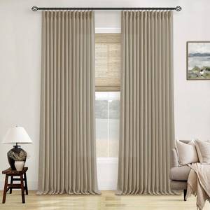 lot 1874 image: Neutral Pinch Pleated 96 Inch Greige Light Filtering Flax Linen Curtains