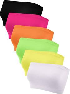 lot 2001 image: Geyoga 6 Pieces Strapless Bandeau Seamless Bralettes Stretchy Non Padded Tube Bra for Women(X-Large,Dopamine Color)