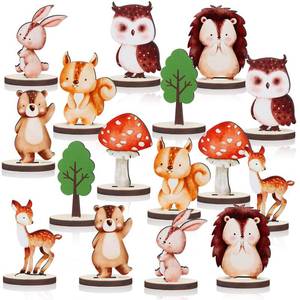 lot 2009 image: 16 Pcs Woodland Animals Wood Table Centerpieces Woodland Baby Shower Decorations Forest Animals Cutout Shapes Creatures Table Topper for Woodlands Camping Baby Shower Party Supplies