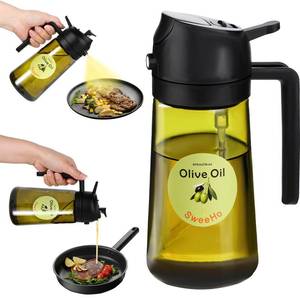 lot 2016 image: SweeHo Oil Sprayer for Cooking,470ml Cooking Olive Oil Sprayer and Oil Dispenser 2 In 1, Food-grade Glass Oil Spray Bottle Mister for Air Fryer, BBQ, Griddle (Blackdark green glass and color label)