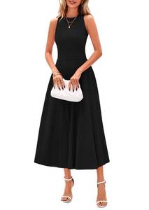 lot 2040 image: PRETTYGARDEN Womens Summer Pleated Midi Work Dress,Black,S