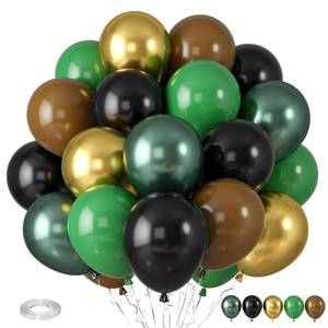 lot 2050 image: Green and Brown Balloons, Camouflage Metallic Green Black Brown Gold Balloon Balloon, Dark Green Balloons for Jungle Theme Camo Army Birthday Camping Game Baby Shower Party Decorations
